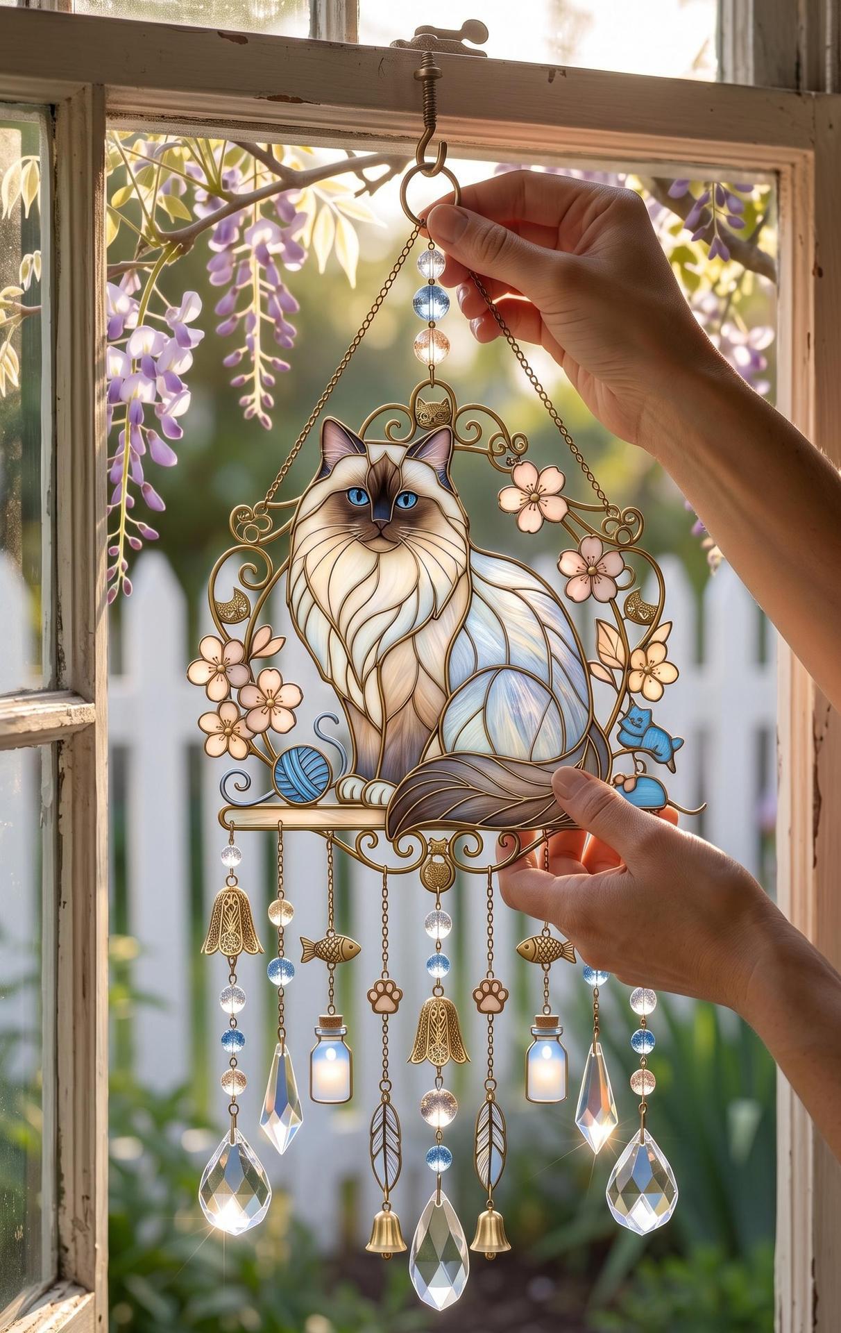 🔥Limited Time 35% OFF🐱 Cat Stained Glass Style Suncatcher Wind Chime