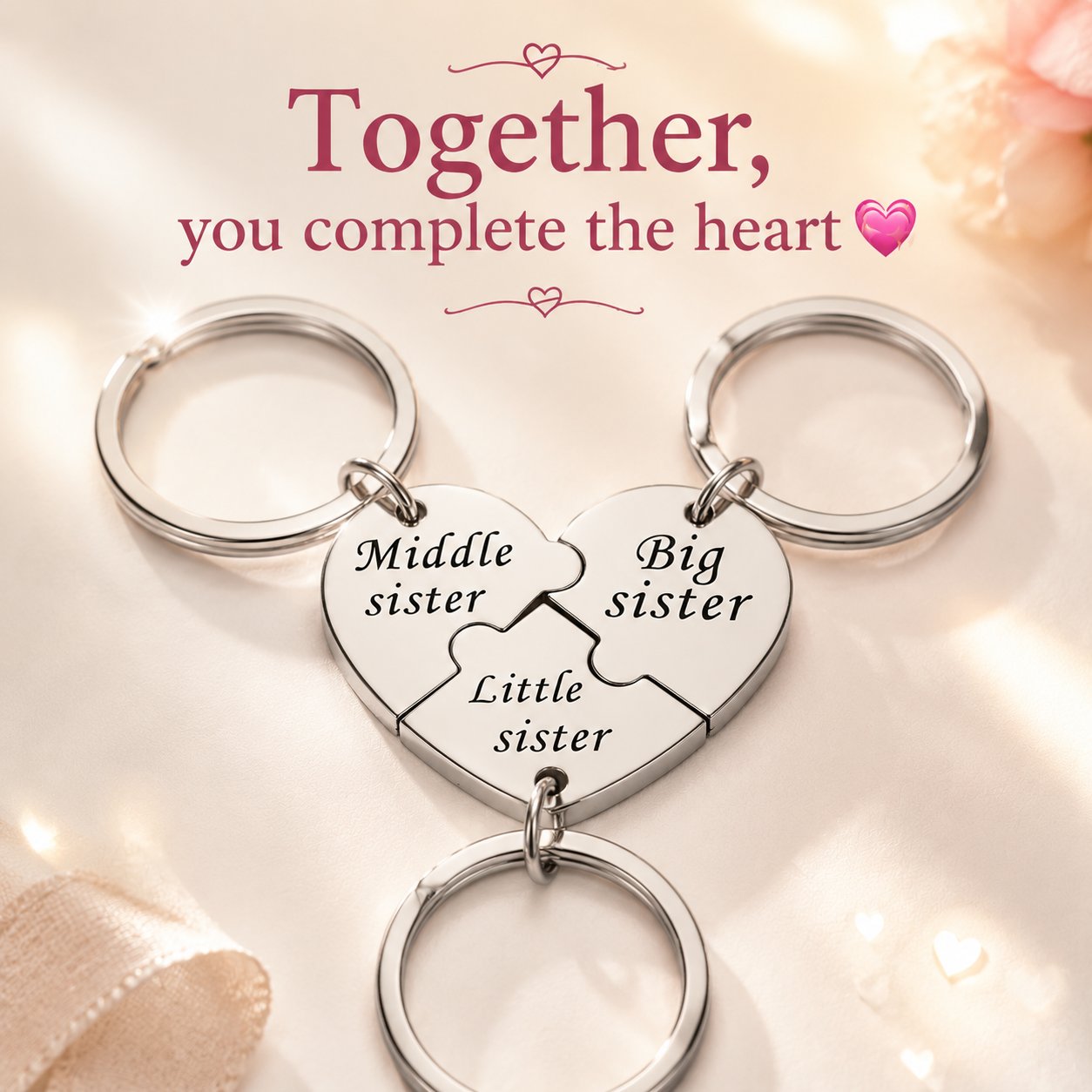 Sister Puzzle Keychain Set (3 Pieces) β Big, Middle & Little Sister Matching Gift