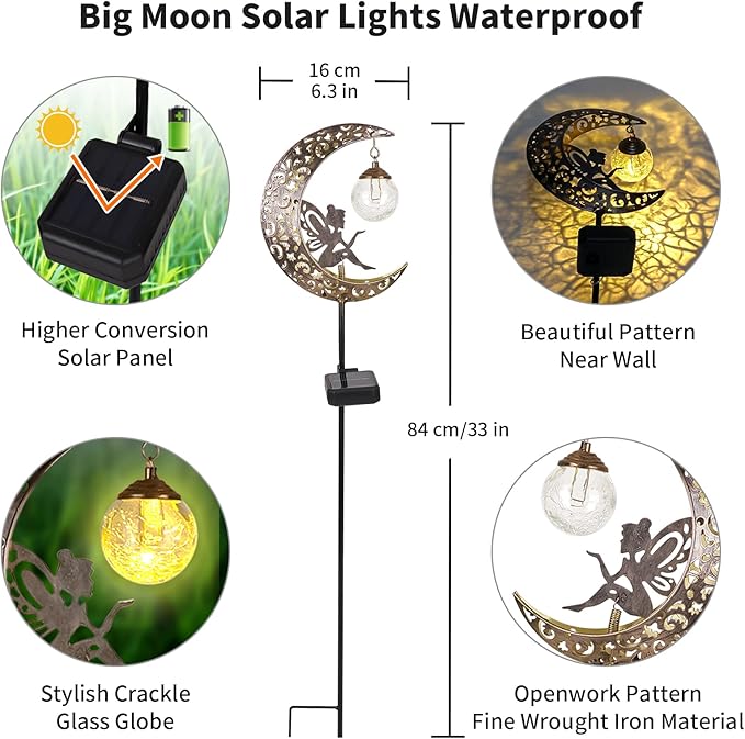 🔥Limited-time 50% discount🌙Fairy on Moon Solar Garden Stake Lights, Crackle Glass LED Outdoor Decor (3 Styles)