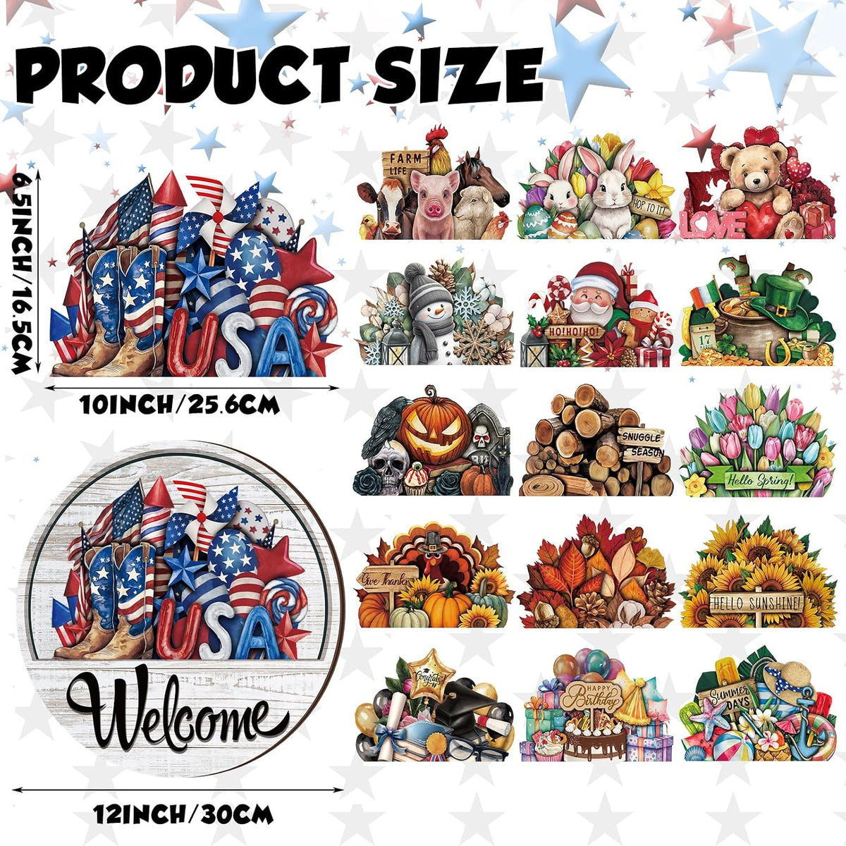 🏡 17-Piece Interchangeable Welcome Door Sign Set — 16 Seasonal Designs for Year-Round Decorating
