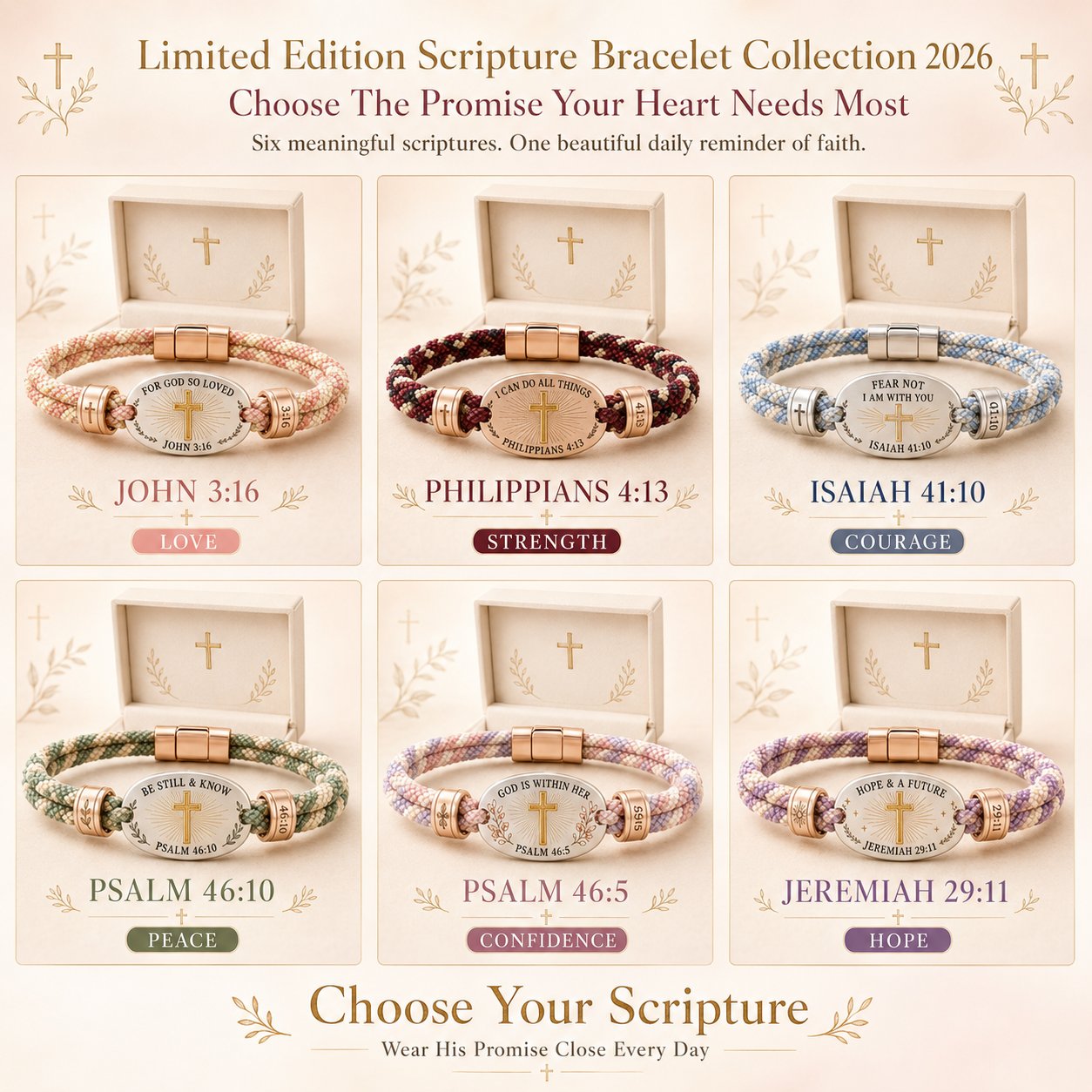🔥 LAST DAY 50% OFF – ✝️ Christian Scripture Faith Bracelet Collection