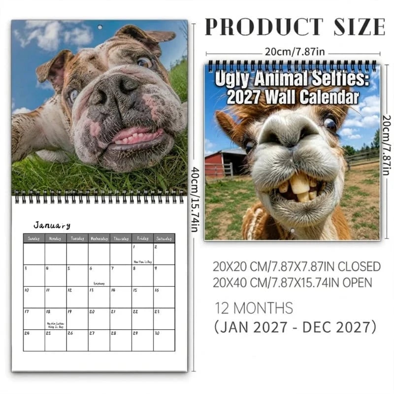 📅2027 Ugly Animal Selfies Wall Calendar