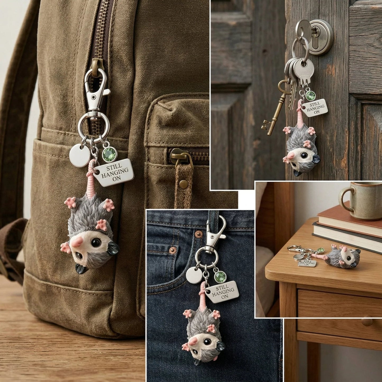 πA Little Opossum for You - "Still Hanging On" Keychain & Sentiment Card Set