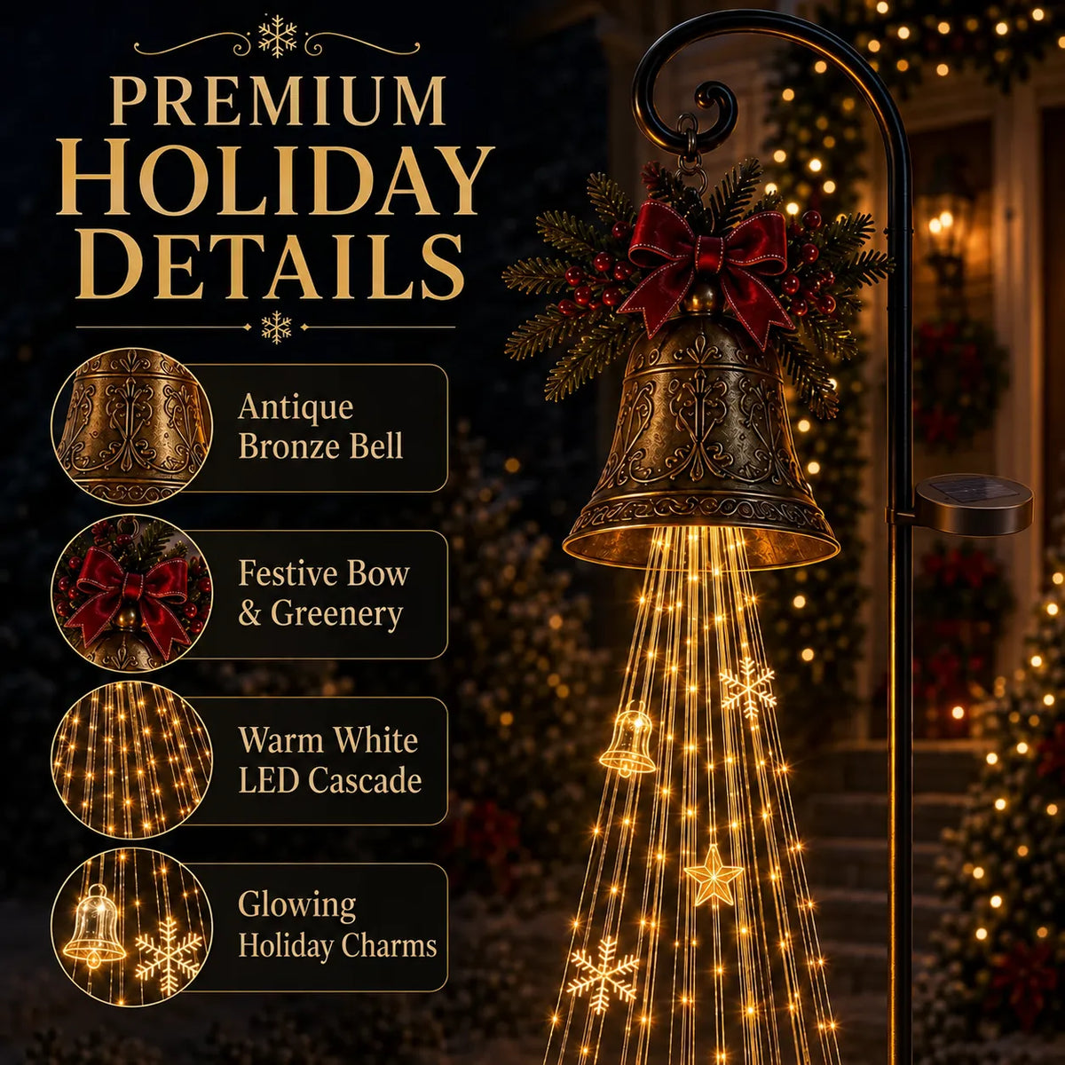🔥🎄 Christmas Bell Cascade Solar Yard Light✨
