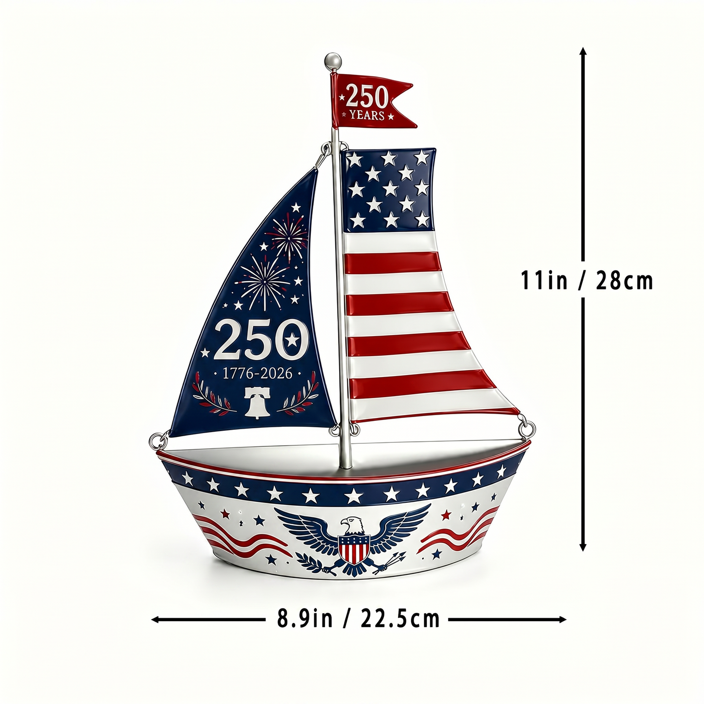 America 250 Years Patriotic Sailboat Metal Planter, Outdoor Garden & Wall Patriotic Decor