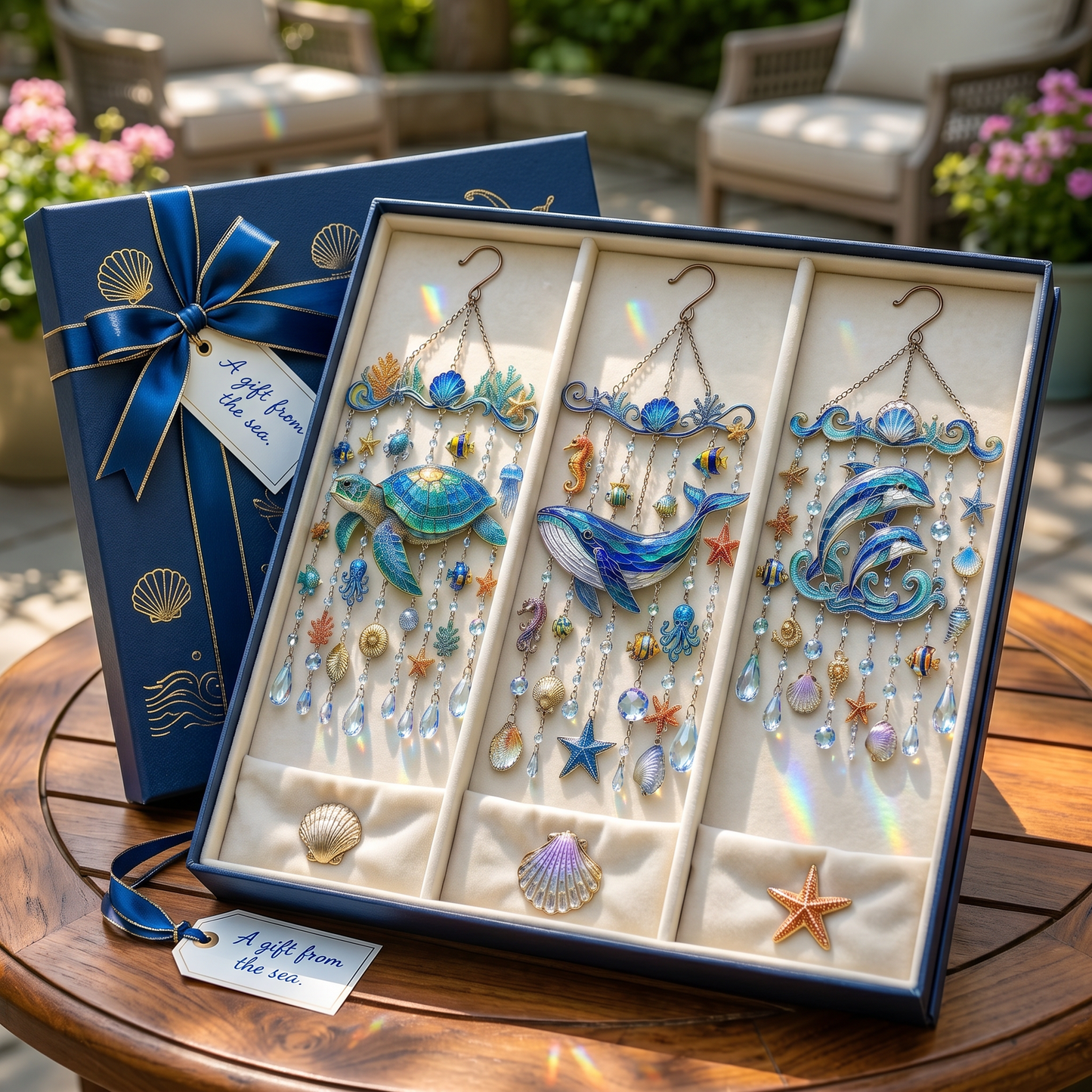 ๐Ocean Creature Stained Glass Wind Chime Suncatcher,Handmade Coastal Hanging Ornament
