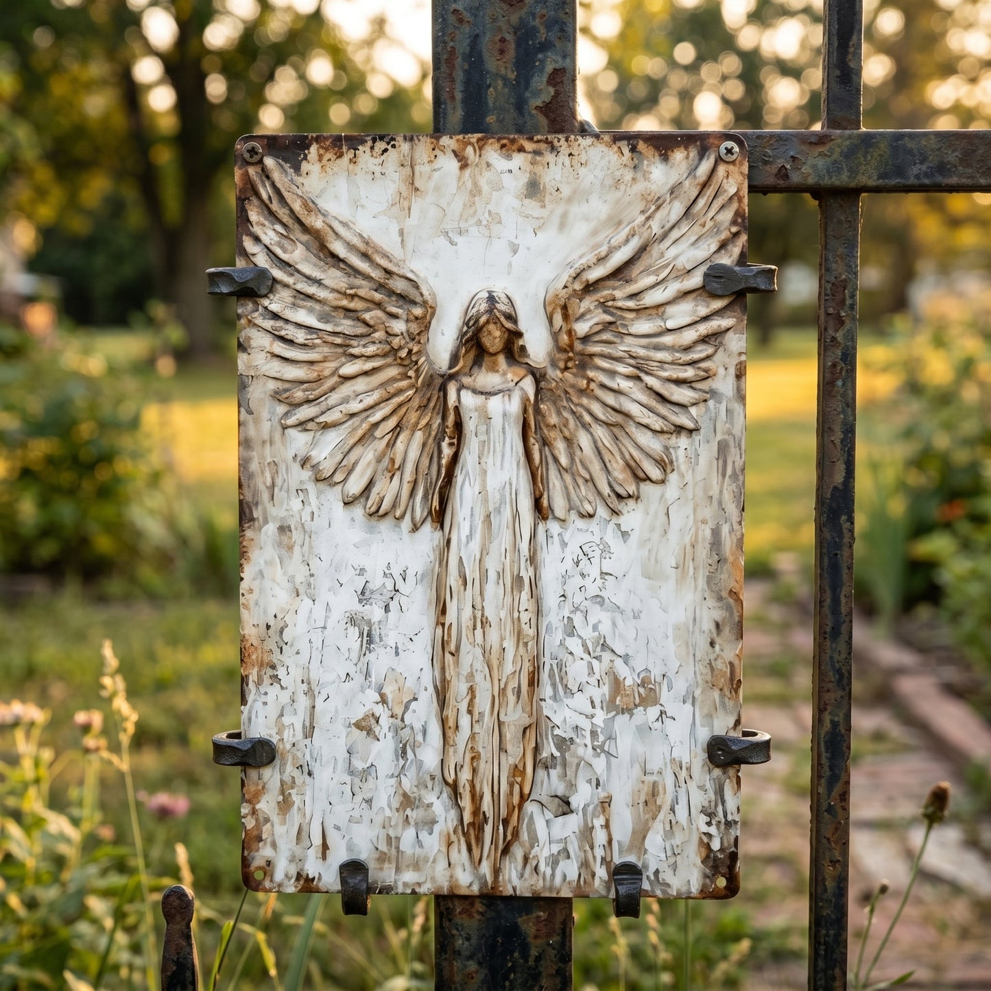 ποΈ Rustic Guardian Angel Metal Wall Art