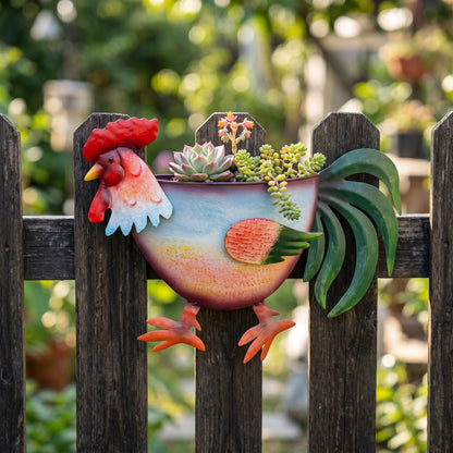 Farm Animal Metal Wall Planter, Cow Pig Rooster Shaped Hanging Flower Pot