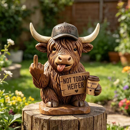 Funny Rude Highland Cow Resin Figurine, "Not Today Heifer" Cow Decor