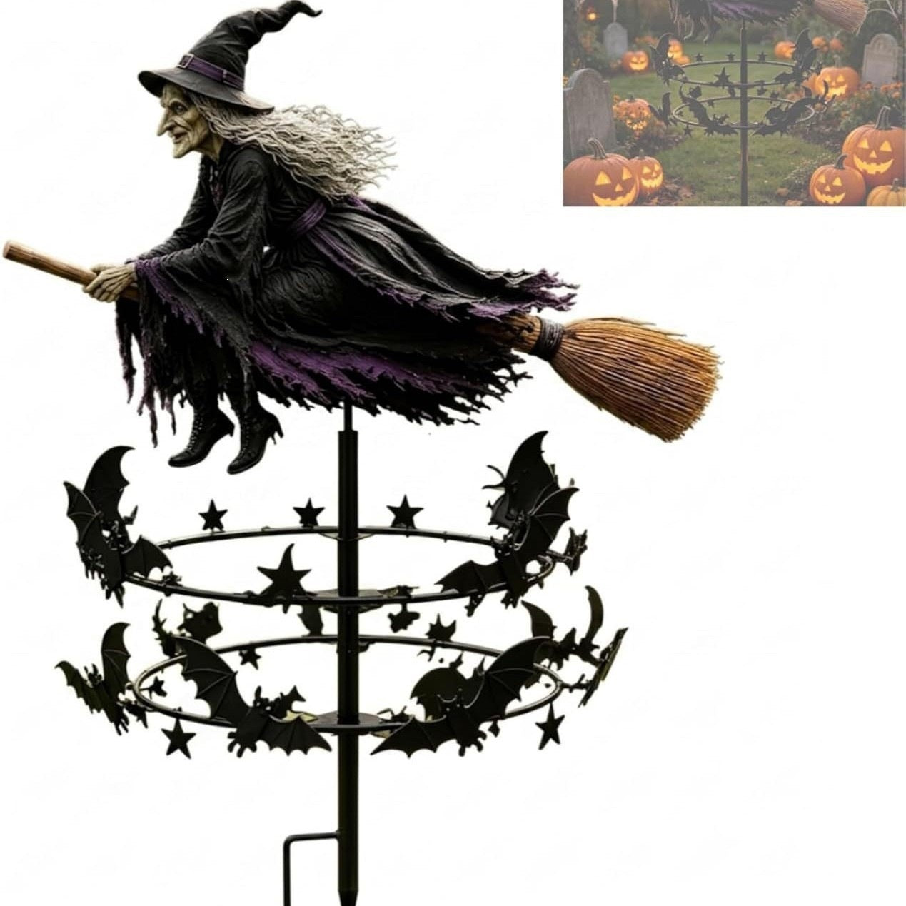 Flying Witch On Broom Wind Spinner Garden Stake,Halloween Outdoor Yard Decor