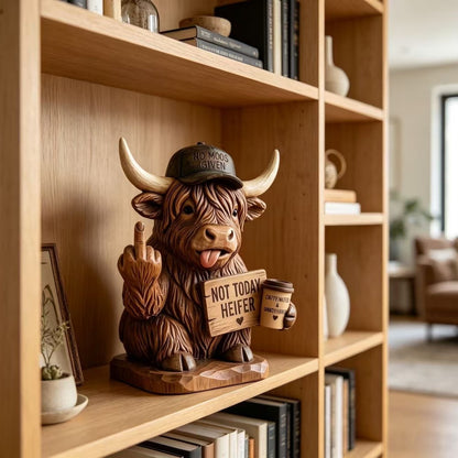 Funny Rude Highland Cow Resin Figurine, "Not Today Heifer" Cow Decor