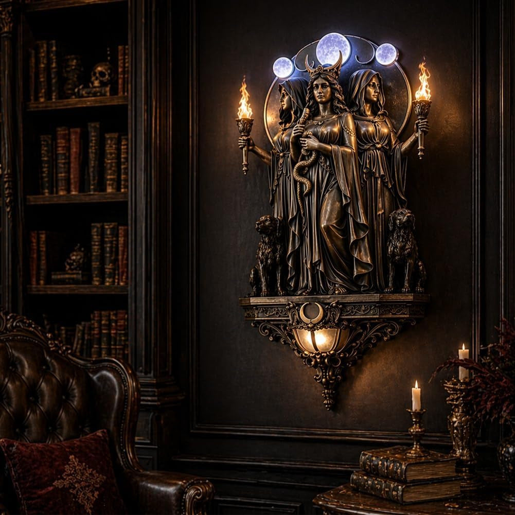 🔥Enchanted Hecate Triple Goddess Wall Sconce, Mystical Gothic Ambiance for Your Sacred Space