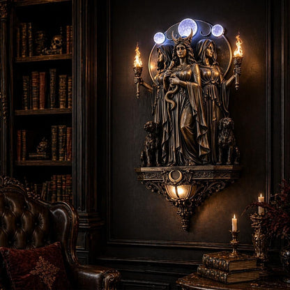 🔥Enchanted Hecate Triple Goddess Wall Sconce, Mystical Gothic Ambiance for Your Sacred Space
