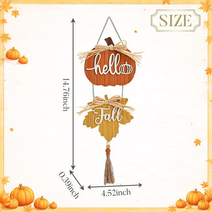 🍂Hello Fall Pumpkin Maple Leaf Wooden Hanging Sign