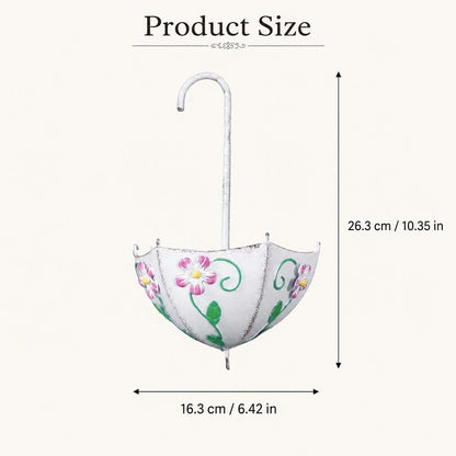 Metal Umbrella Hanging Planter, Embossed Floral Wall Fence Rail Flower Pot