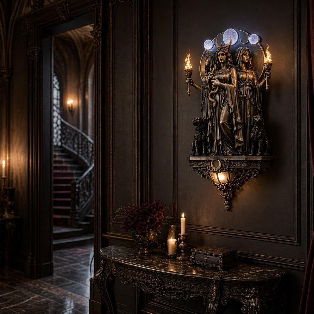 🔥Enchanted Hecate Triple Goddess Wall Sconce, Mystical Gothic Ambiance for Your Sacred Space