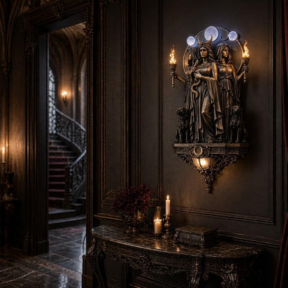 🔥Enchanted Hecate Triple Goddess Wall Sconce, Mystical Gothic Ambiance for Your Sacred Space
