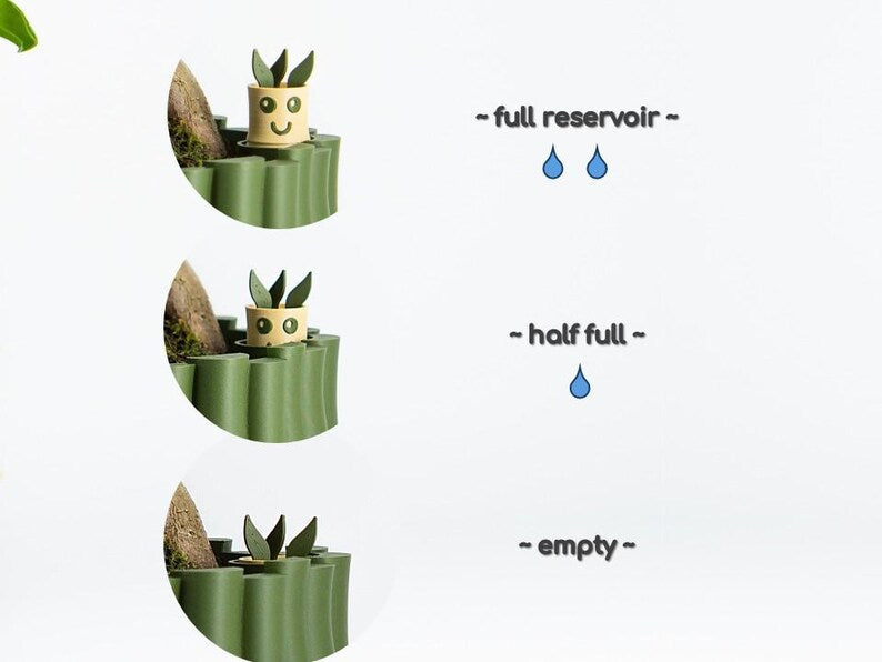 Bamboo Textured Self-Watering Plant Pot with Cute Water Level Indicator