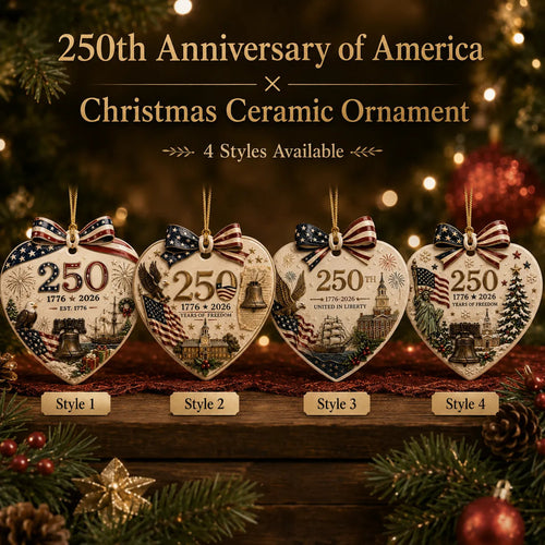 🎉250th Anniversary of America Heart Ceramic Christmas Ornament