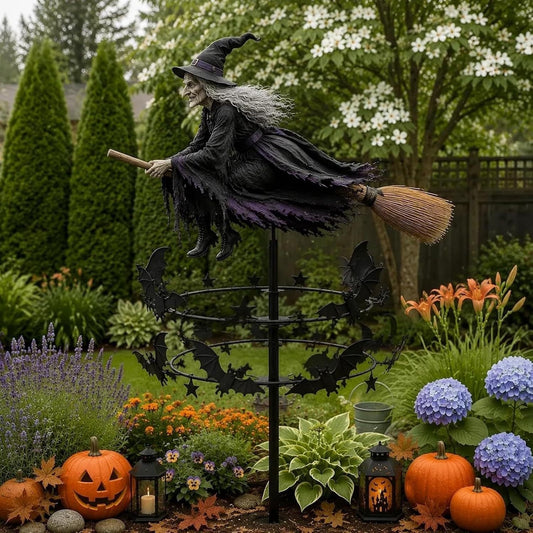 Flying Witch On Broom Wind Spinner Garden Stake,Halloween Outdoor Yard Decor