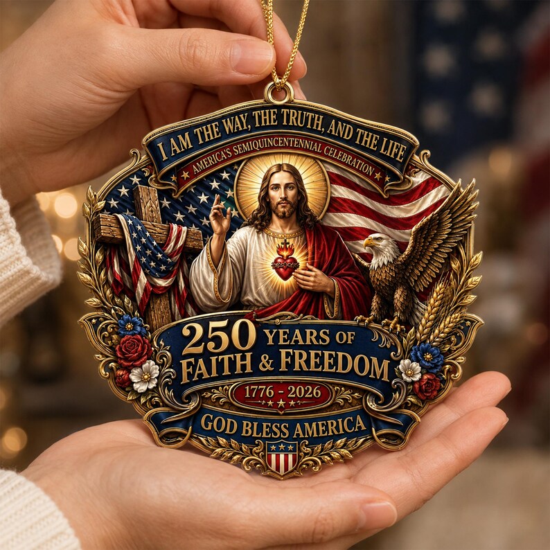 ✝️ Jesus Faith & Freedom – America 250th Anniversary Ornament