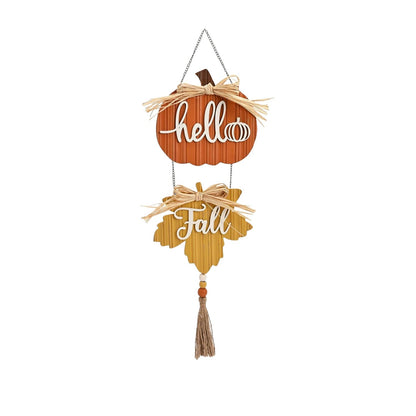 🍂Hello Fall Pumpkin Maple Leaf Wooden Hanging Sign