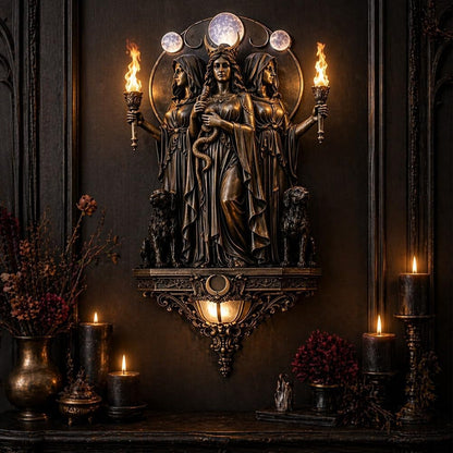 🔥Enchanted Hecate Triple Goddess Wall Sconce, Mystical Gothic Ambiance for Your Sacred Space
