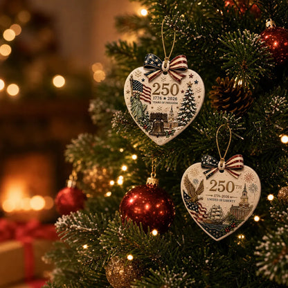 🎉250th Anniversary of America Heart Ceramic Christmas Ornament