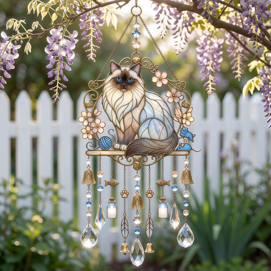 🔥Limited Time 35% OFF🐱 Cat Stained Glass Style Suncatcher Wind Chime