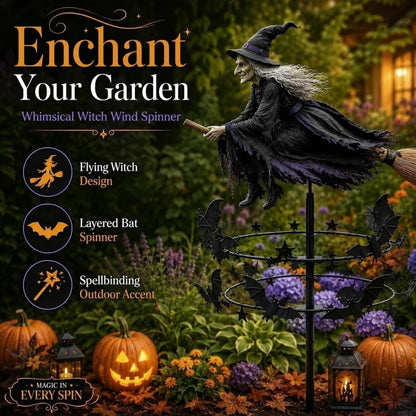 Flying Witch On Broom Wind Spinner Garden Stake,Halloween Outdoor Yard Decor