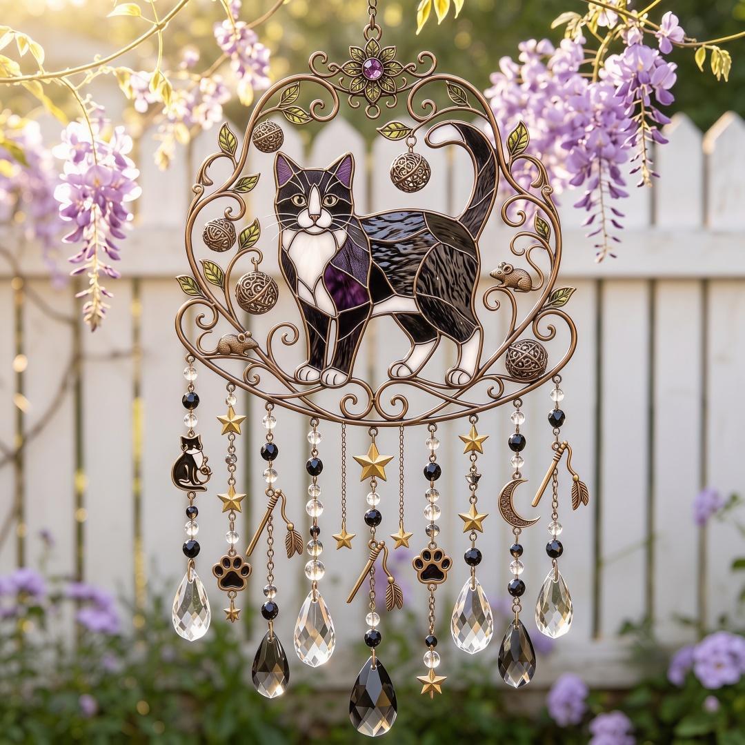 🔥Limited Time 35% OFF🐱 Cat Stained Glass Style Suncatcher Wind Chime