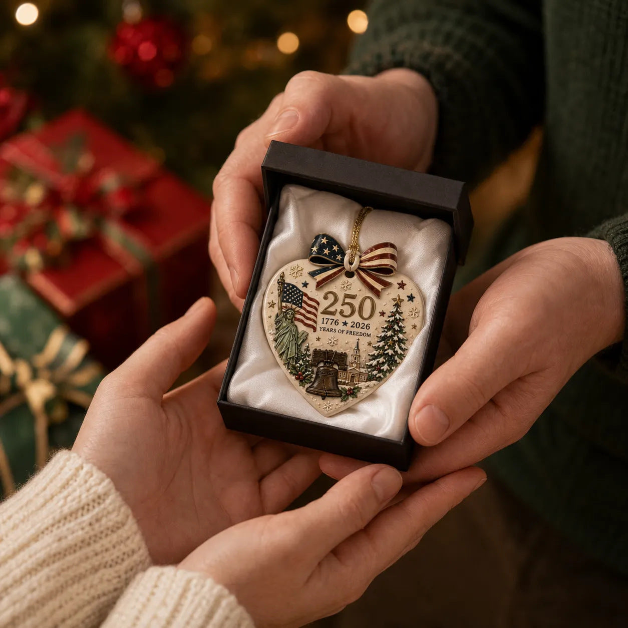 🎉250th Anniversary of America Heart Ceramic Christmas Ornament
