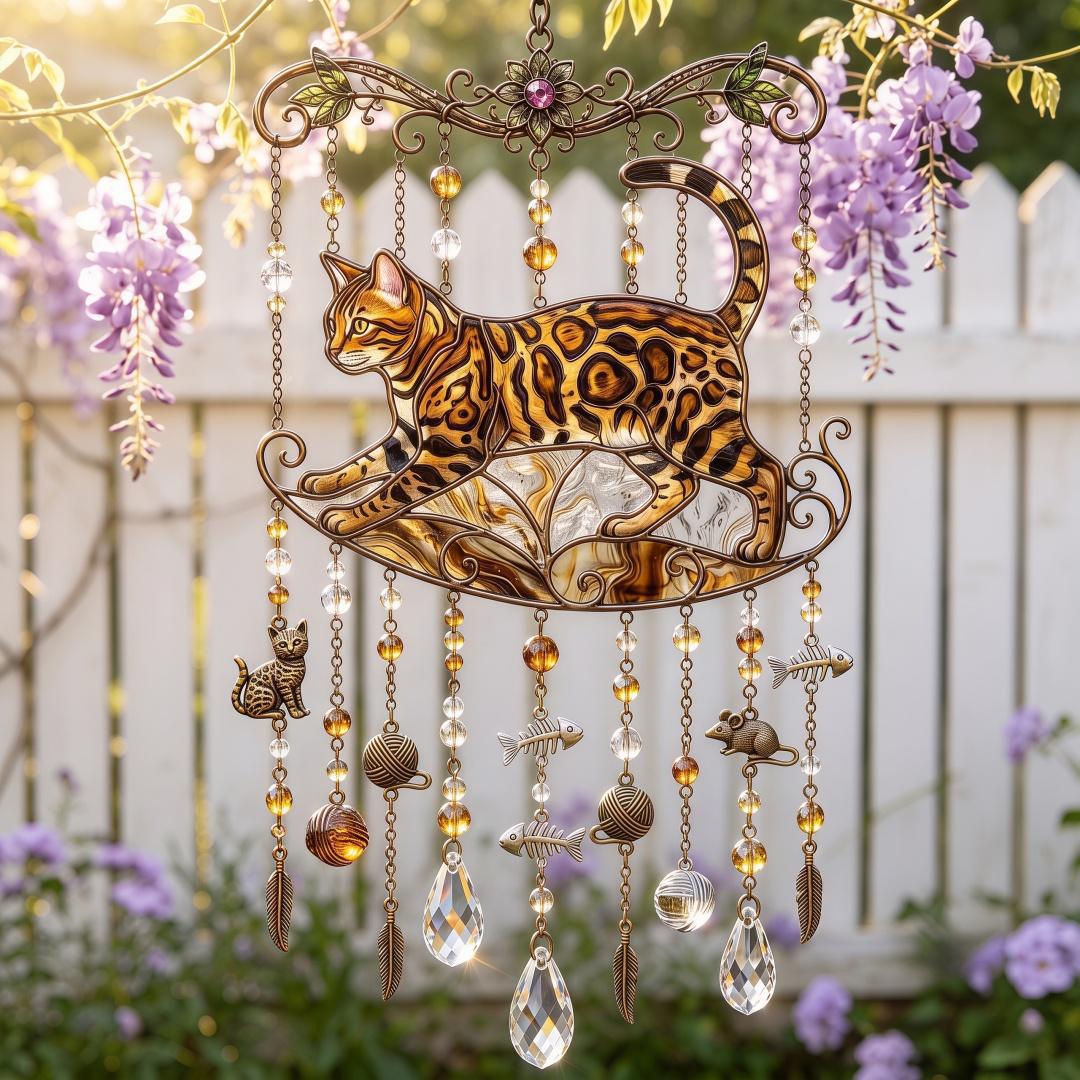 🔥Limited Time 35% OFF🐱 Cat Stained Glass Style Suncatcher Wind Chime