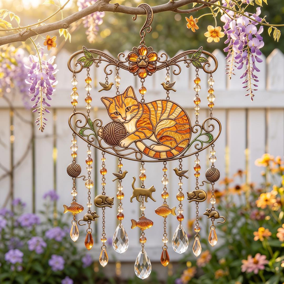 🔥Limited Time 35% OFF🐱 Cat Stained Glass Style Suncatcher Wind Chime