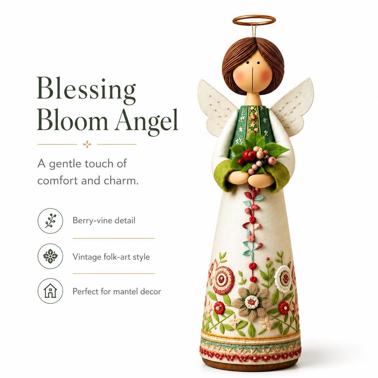 🌼Cottage Floral Folk Art Angel Figurine, 4 Styles 8 Inch Blessing Angel Statue