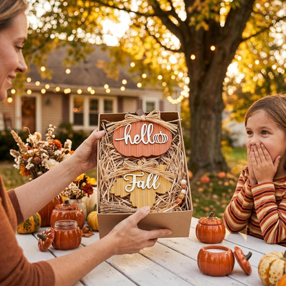 🍂Hello Fall Pumpkin Maple Leaf Wooden Hanging Sign