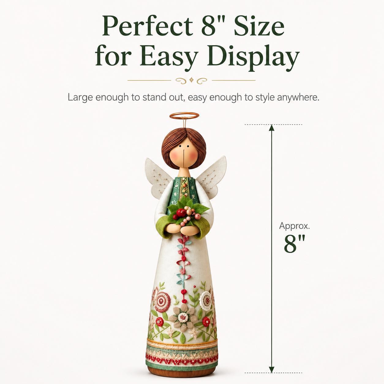 🌼Cottage Floral Folk Art Angel Figurine, 4 Styles 8 Inch Blessing Angel Statue