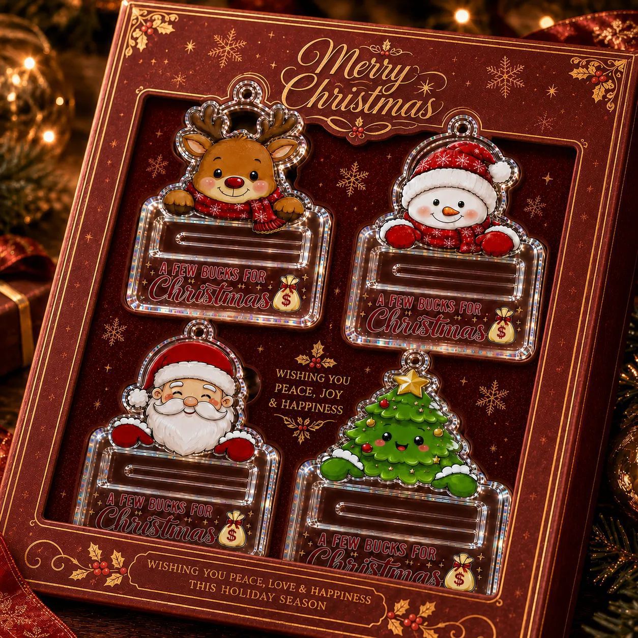 🎄A Few Bucks For Christmas™ Crystal Acrylic Money Holder Ornament