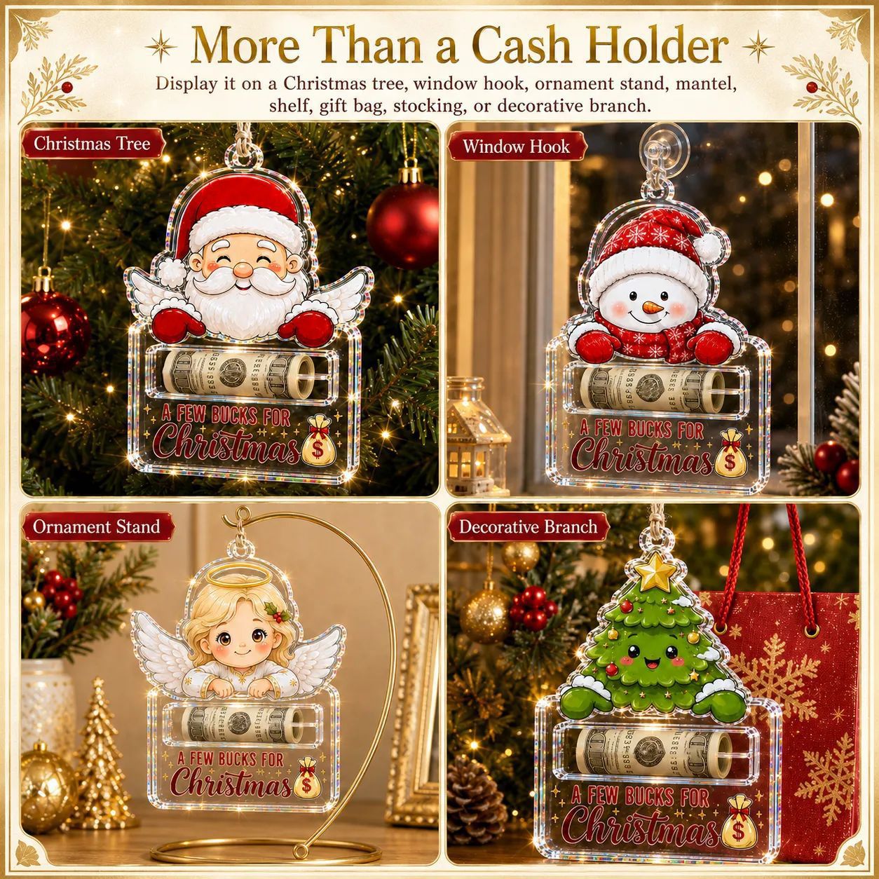 🎄A Few Bucks For Christmas™ Crystal Acrylic Money Holder Ornament