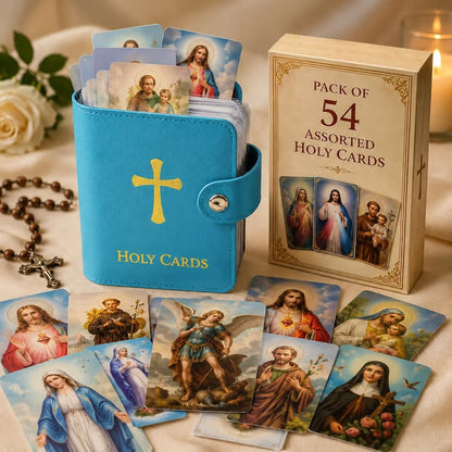 ✝️ Catholic Faux Leather Holy Card Holder – Pocket Prayer Card Organizer with Snap Closure