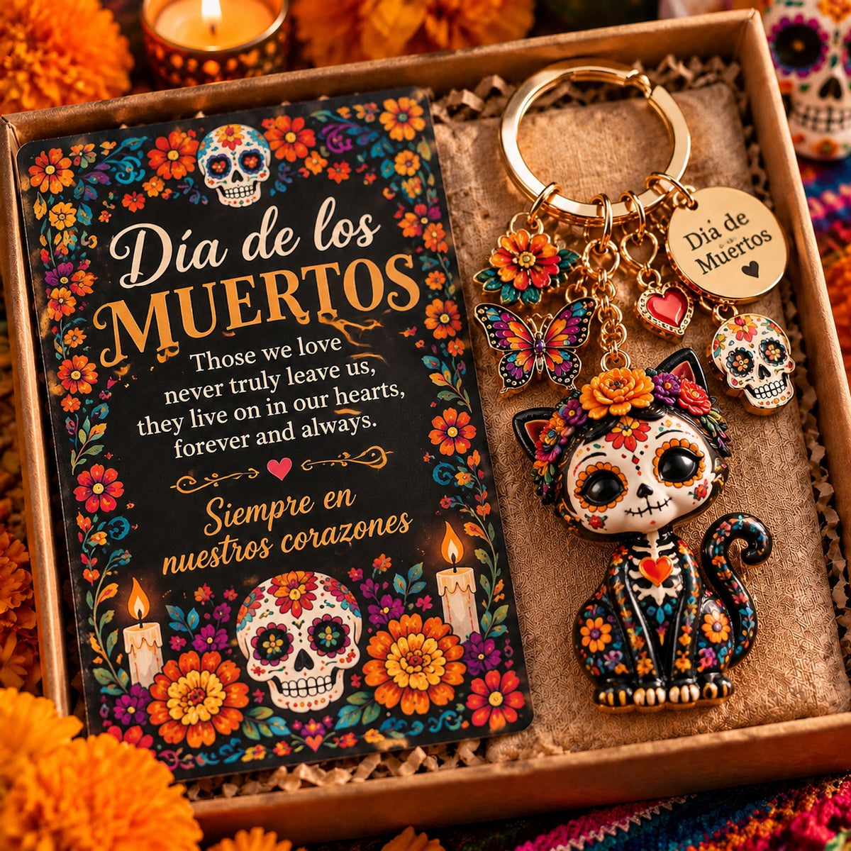 💀🌼 Día de los Muertos Memorial Keychain