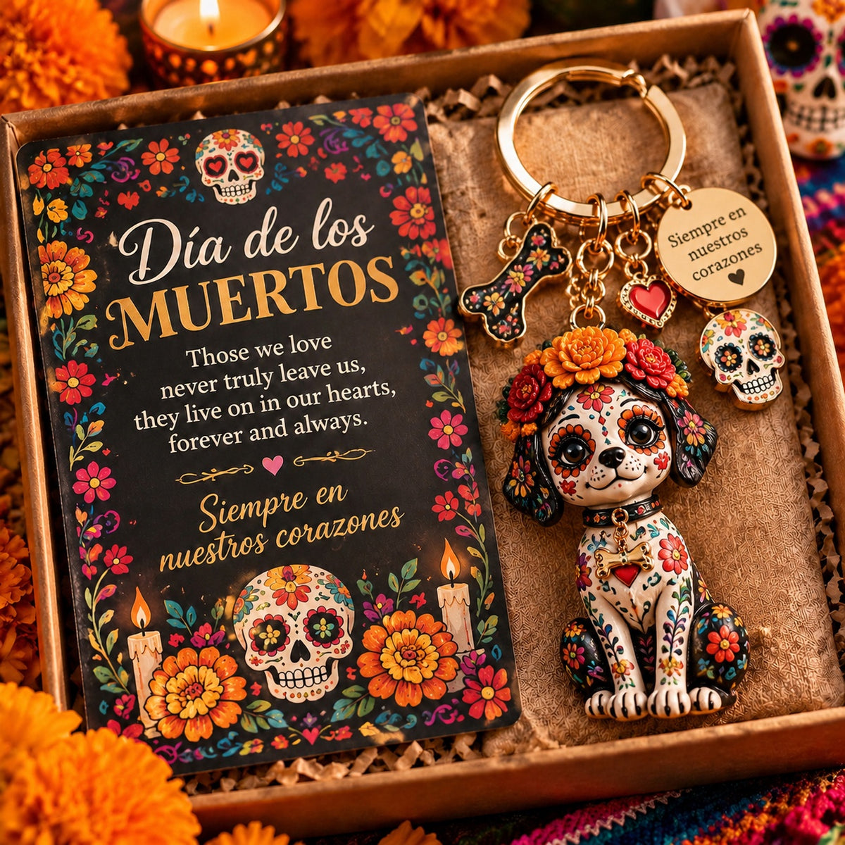 💀🌼 Día de los Muertos Memorial Keychain