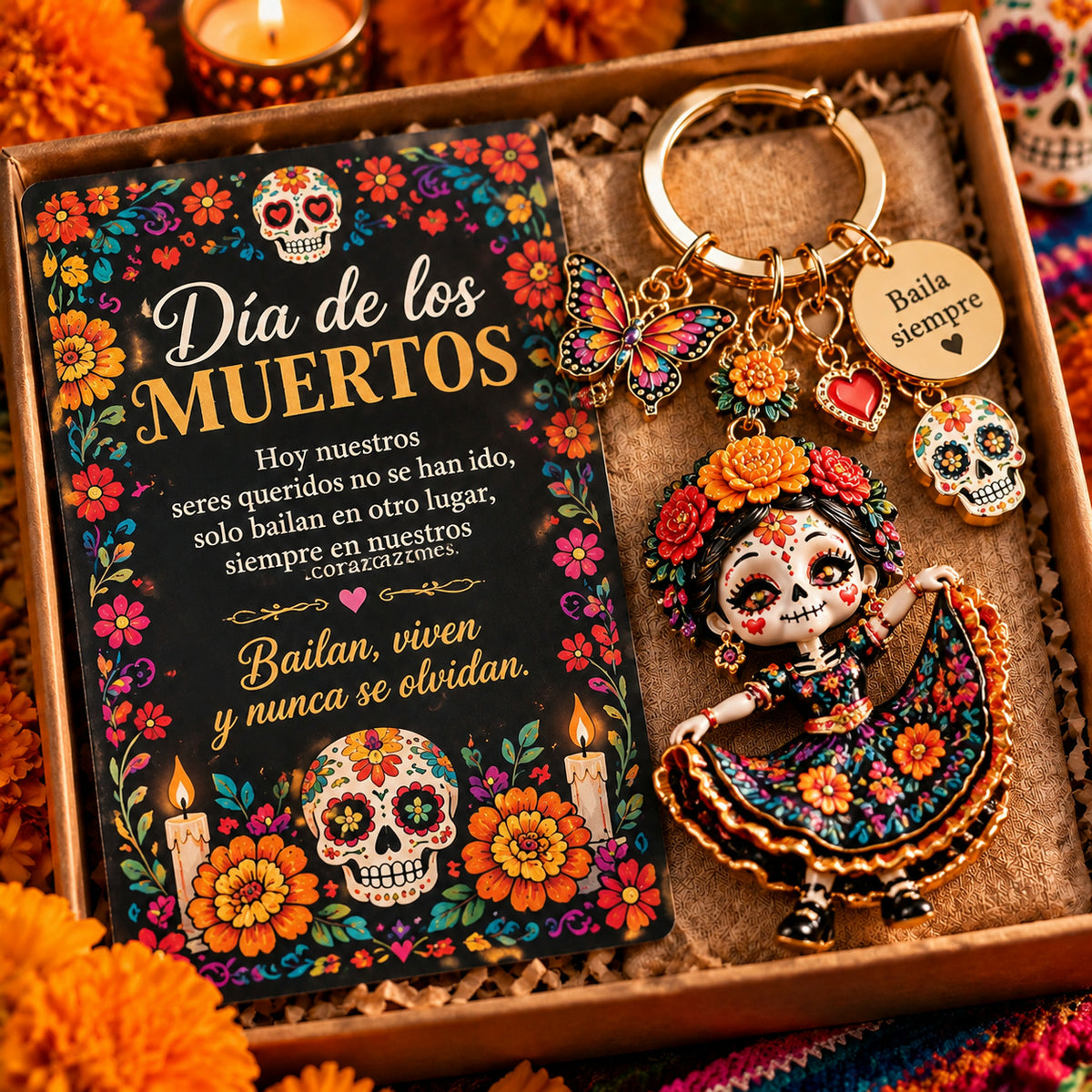 💀🌼 Día de los Muertos Memorial Keychain
