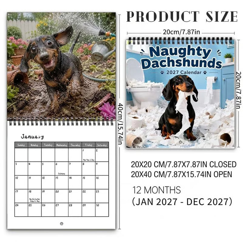 ⏳ Last Day 50% OFF –🐶Naughty Dachshunds 2027 Wall Calendar