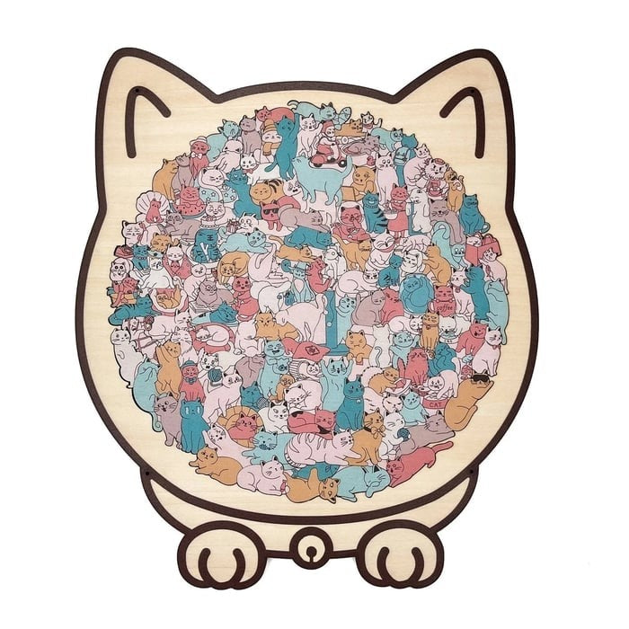 🎁Holiday Special Offer: Enjoy a 49% Discount🐈135-Piece Morandi-Colored Cat Shaped Wooden Jigsaw Puzzle