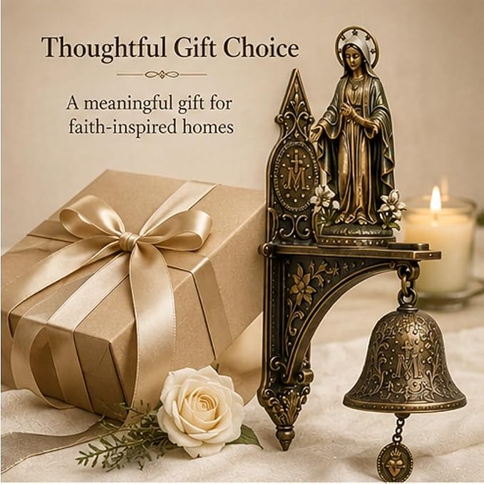 ✝️Miraculous Virgin Mary Wall Mount Bell, Antique Bronze Religious Door Bell, Catholic Blessing Home Decor Gift