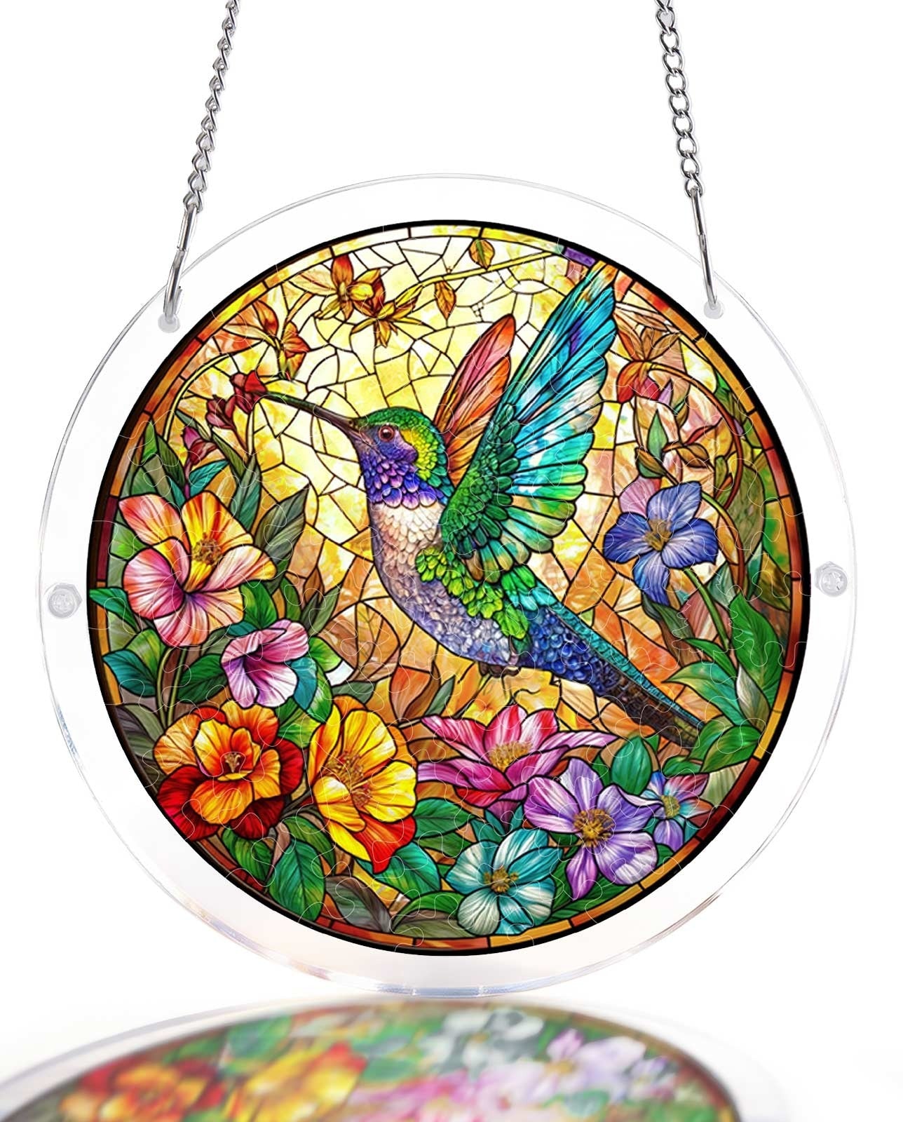 Acrylic Jigsaw Puzzle Suncatcher - Hummingbird Bloom
