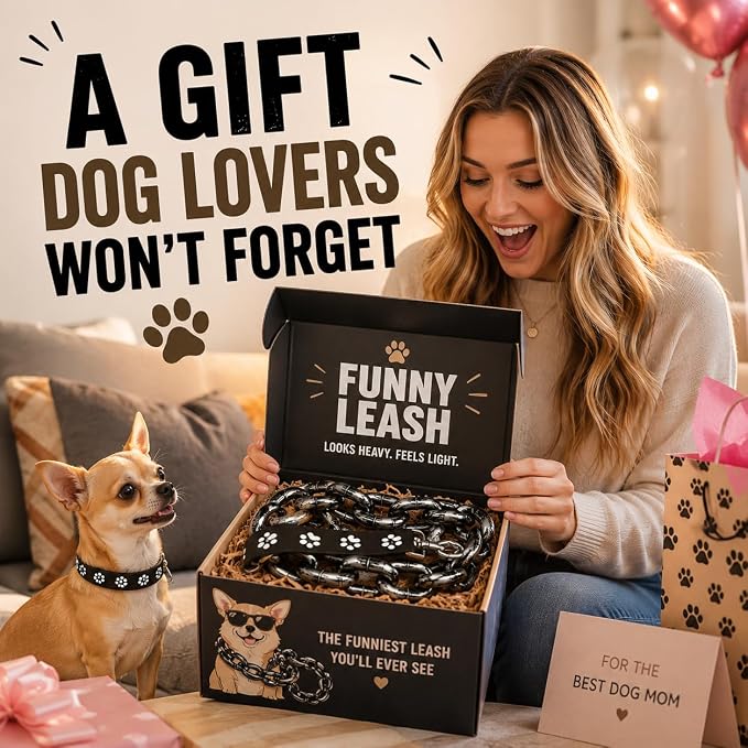 🤣Funny Oversized Dog Leash & Collar Set, "Small Dog Big Attitude" Comical Chain Leash