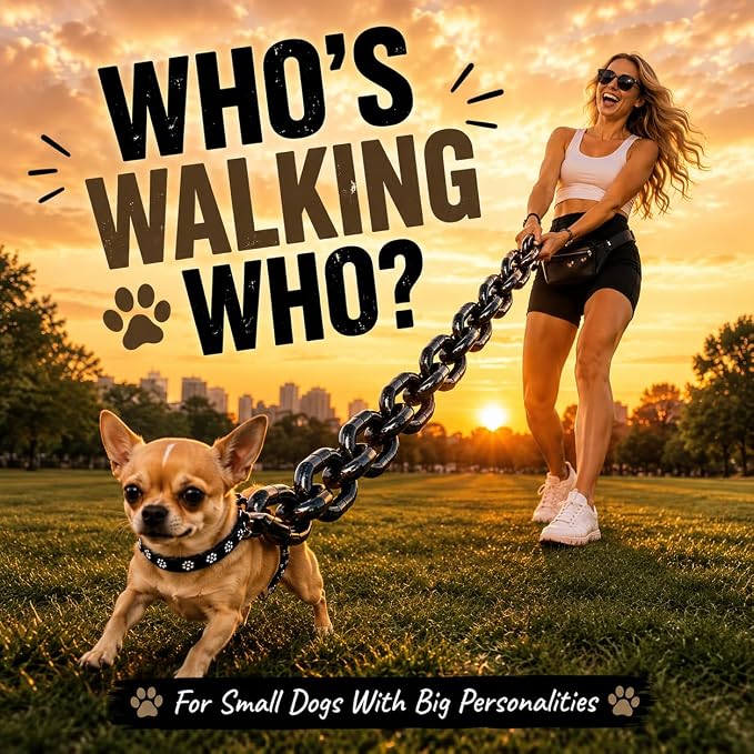 🤣Funny Oversized Dog Leash & Collar Set, "Small Dog Big Attitude" Comical Chain Leash