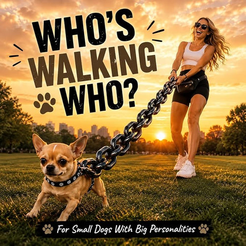 🤣Funny Oversized Dog Leash & Collar Set, "Small Dog Big Attitude" Comical Chain Leash